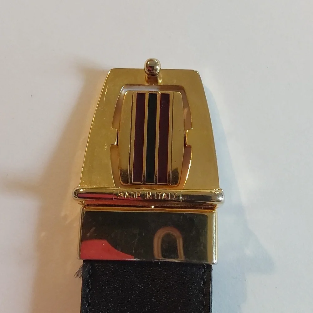 Vintage Luxury Men's Black/ Brown Reversible Leather Belt Gold /Silver Buckle Lg